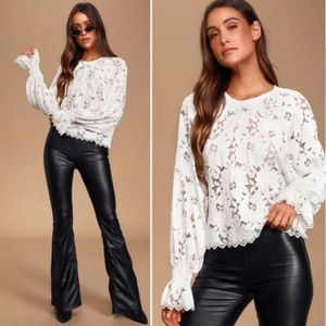 Free People Olivia Ivory Sheer Lace Long Sleeve Top